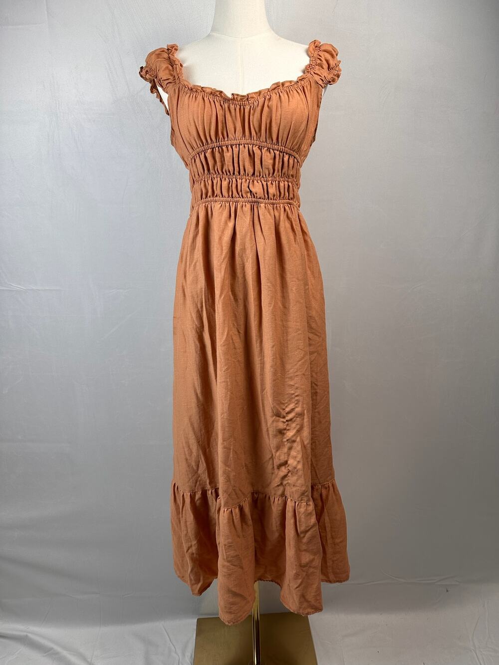 Blu Pepper Women’s M Terracotta Linen Blend Maxi Dress Cottagecore Boho Ruffle